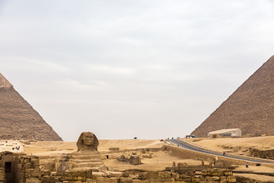 View to the sphinx and pyramids in giza