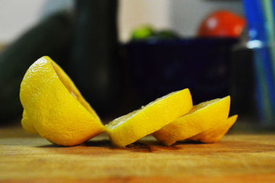 Close-up of lemon slices on table