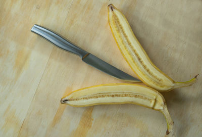 High angle view of bananas on table