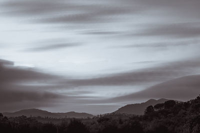 Scenic view of silhouette mountains against sky