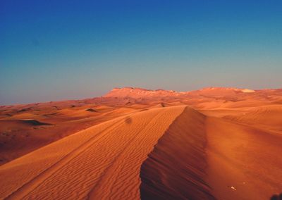 Scenic view of desert against blue sky