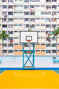 Low angle view of basketball court in building