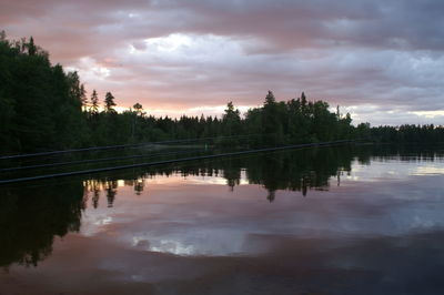 Scenic view of lake against sky at sunset