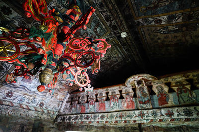 Low angle view of painting on wall in building