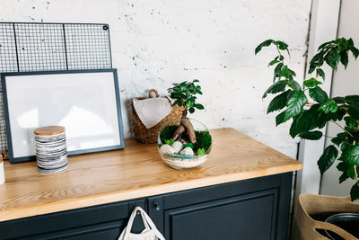 Potted plants on table at home