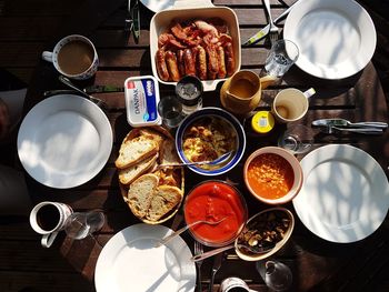 High angle view of breakfast on table