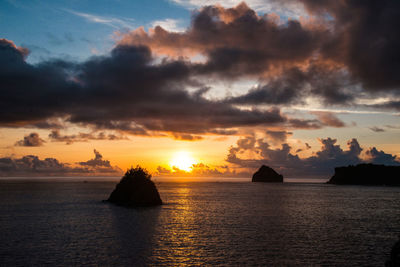 Scenic view of sea at sunset
