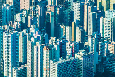 High angle view of modern buildings in city