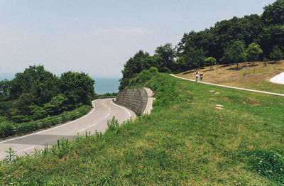 Road amidst trees against sky