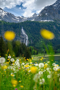 Scenic view of sea and mountains against sky