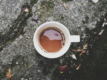 High angle view of tea cup on table