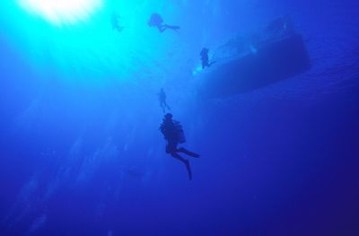 Low angle view of man swimming in sea