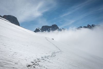 Scenic view of snowcapped mountains against sky