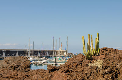 Panoramic view of sea against clear sky