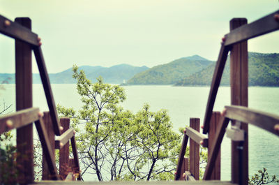 Scenic view of lake with mountains in background