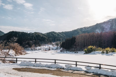 Scenic view of snowcapped mountains against sky