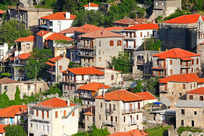 High angle view of houses in city