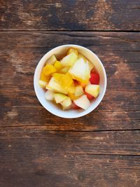 High angle view of salad in bowl on table