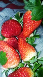 High angle view of strawberries