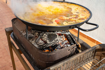 High angle view of barbecue grill