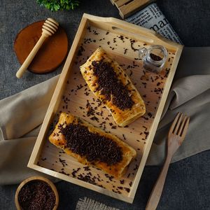 High angle view of dessert in plate on table