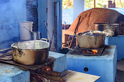 Food is being cooked on wood burning stove