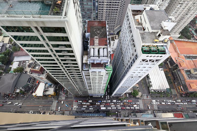 High angle view of street amidst buildings in city