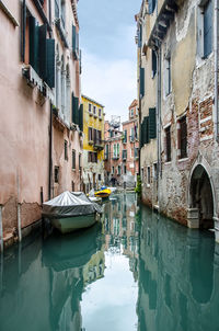 Boats moored in water