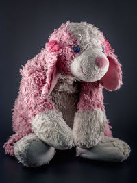 Close-up of stuffed toy against black background