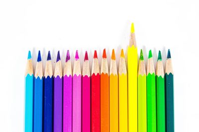 High angle view of multi colored pencils