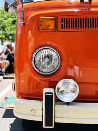 Close-up of vintage car in city