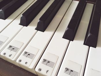 High angle view of piano keys