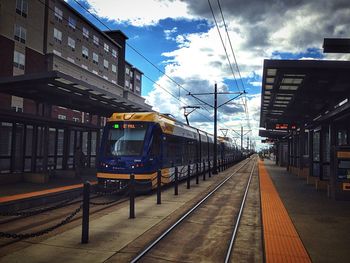 Railroad tracks on railroad station platform