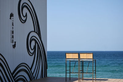 Scenic view of sea against clear blue sky