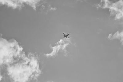 Low angle view of silhouette airplane flying in sky