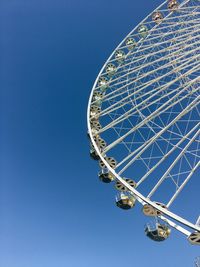 Low angle view of ferris wheel against clear blue sky