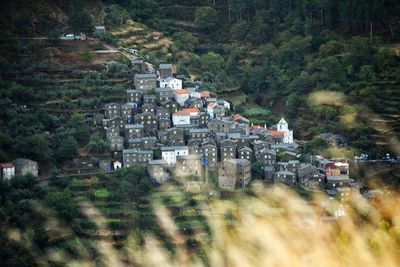High angle view of buildings in town