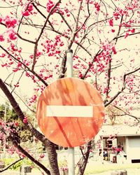 Low angle view of road sign against sky