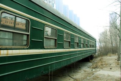 Abandoned train on field