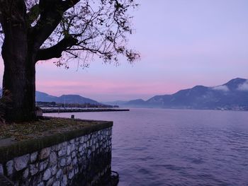 Violet sunset on lake