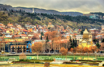 High angle view of buildings in town