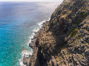 High angle view of rocks on beach