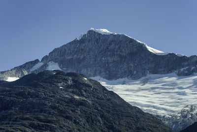 Scenic view of snowcapped mountains against clear sky