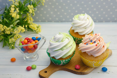 Close-up of cupcakes on table