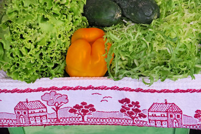 High angle view of fresh vegetables in basket