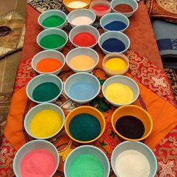 High angle view of multi colored pencils