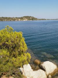 Scenic view of sea against clear sky