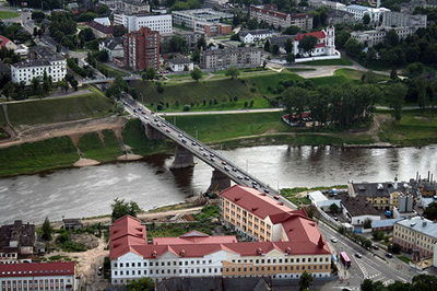 View of river with buildings in background