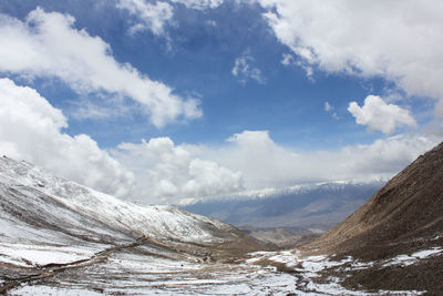 Scenic view of snowcapped mountains against sky