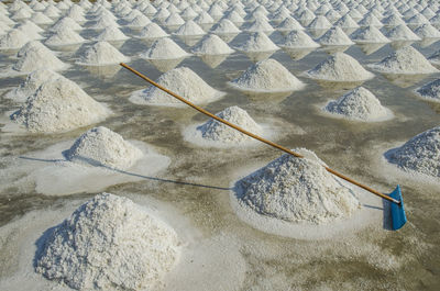 Equipment for collect salt in saline in phetchaburi, thailand